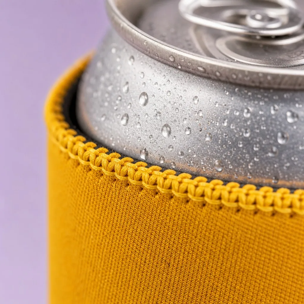 Top Hem & Lockstitch Precision Detail on Neoprene Can Cooler
