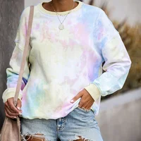 

Custom Trendy O Neck Long Sleeve Pastel Tie Dye Sweatshirt Pullover Women