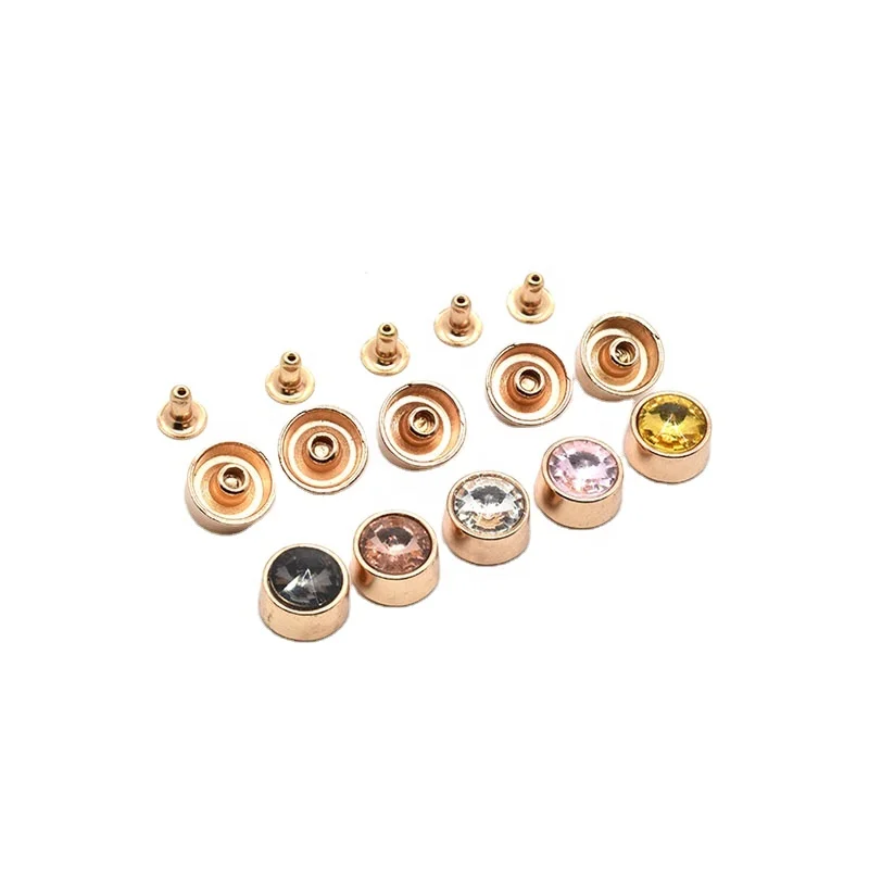 

wholesale best quality assorted color rhinestone decorative rivets brass crystal diamond Jeans brass button rivet for leather, Silver,gun,bronze,gold,& customized