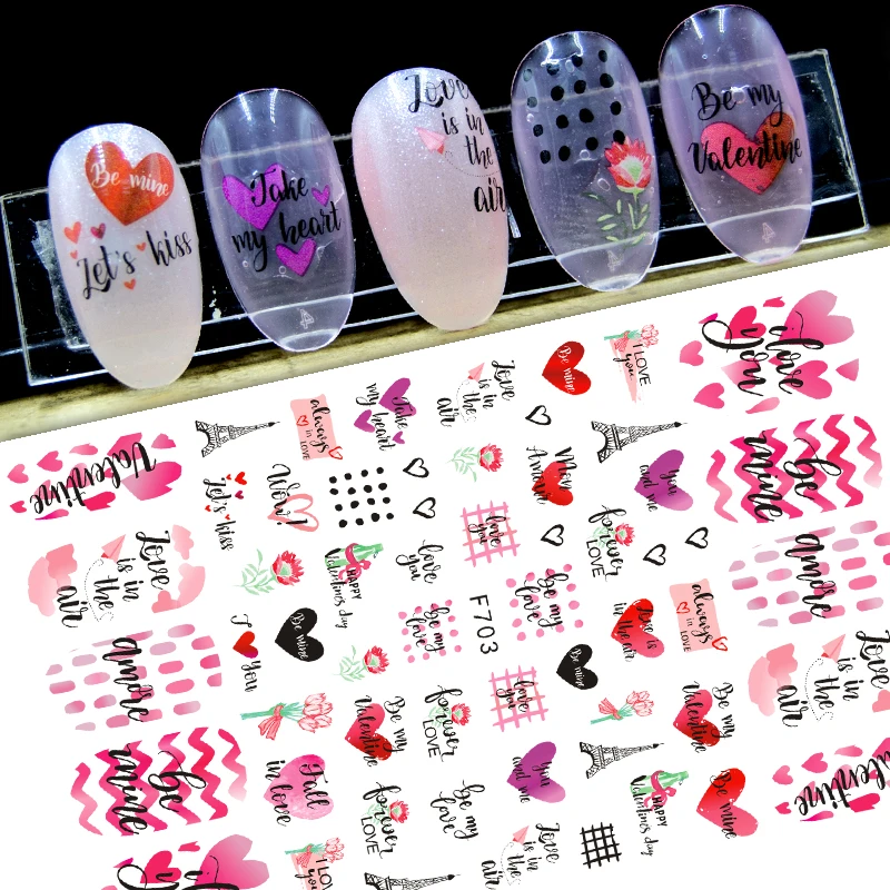 

2022 Red Lips Rose Valentine Day Angle Love Heart Nail Art Sticker Decoration Accessories, Colorful