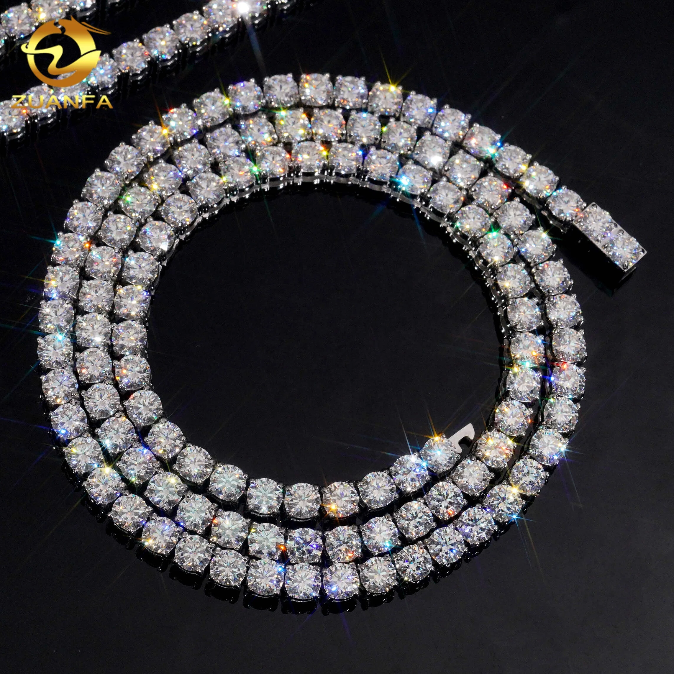 Ready to Ship No Tarnish 4mm 5mm Tennis Chain 316L Stainless Steel Pass Tester Vvs Moissanite Diamond Tennis Chain