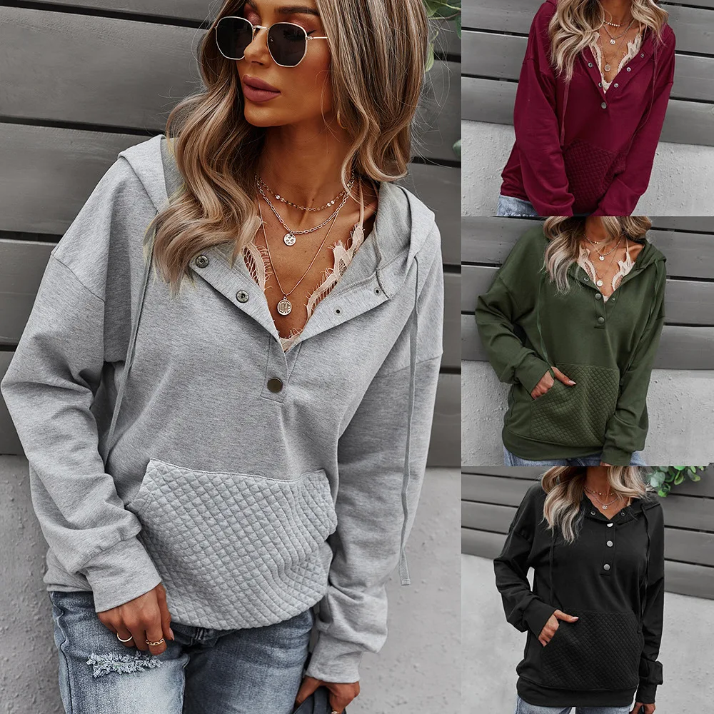 

10515-MX69 vneck pockets loose oversized women's hoodies & sweatshirts sehe fashion