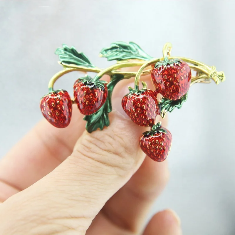 

JAENONES Factory Custom Plant Enamel Brooch Lovely Fruit Brooches Rhinestone Brooch Women, 18k gold plated