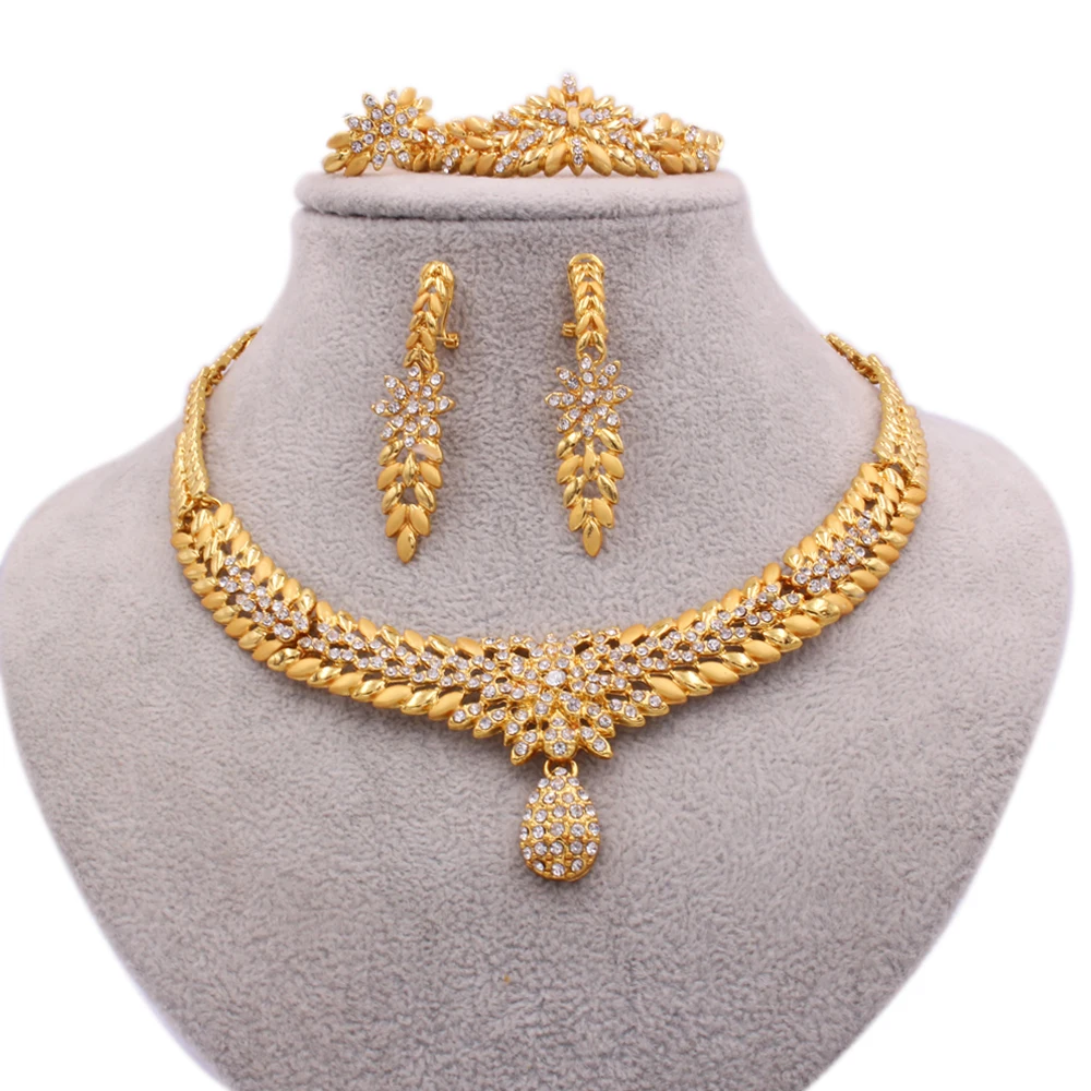 

24K gold plated Fine jewelry sets for women African Dubai bridal Wedding gifts Necklace earrings ring bracelet jewellery set