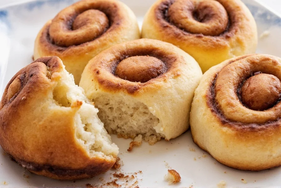 Troubleshooting guide showing properly risen cinnamon roll dough versus common mistakes