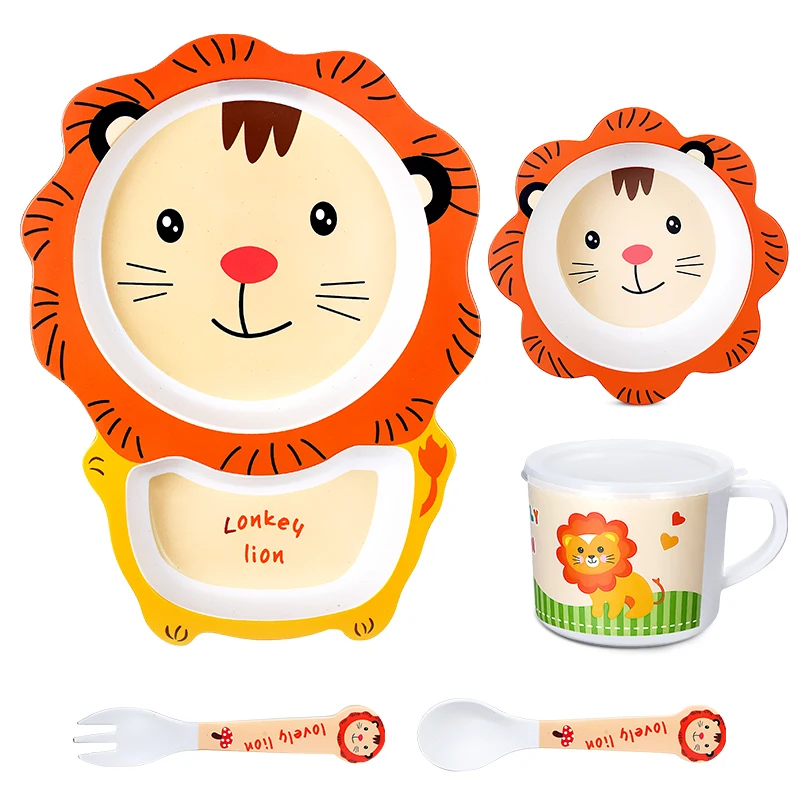 

high quality eco friendly biodegradable Children's divided plate bamboo fiber kids dinnerware set, As pic or customized