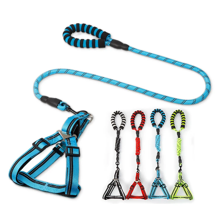 

correa retractil para perro Pu coated webbing Reflective Nylon Leash Dog Harness Set For Pet, Blue/red/green/black