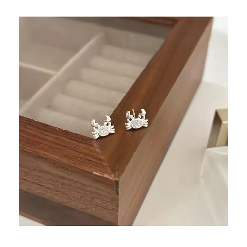925 Sterling Silver Geometric Crab CZ Zircon Stud Earrings for Women Animal Jewelry
