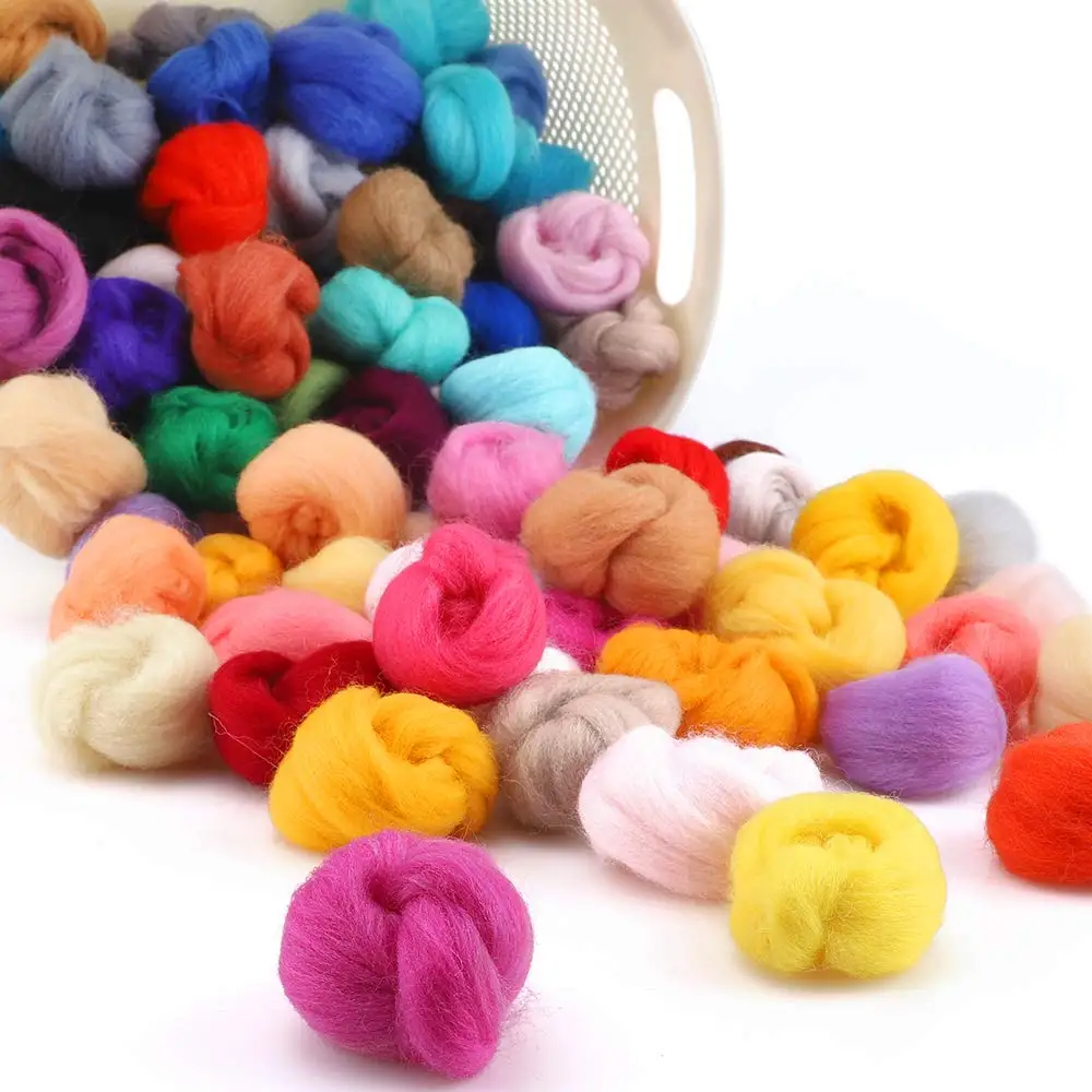
66s combed Multi color needle felting kit DIY fiber wool roving needle felt for hand felted animal 