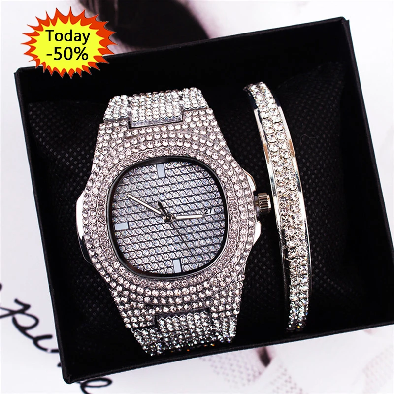 

Wholesale High Quality Luxury Iced Out Watch Bling Quartz Square Women Watches Relojes Hip Hop Gold Full Watch Jewelry