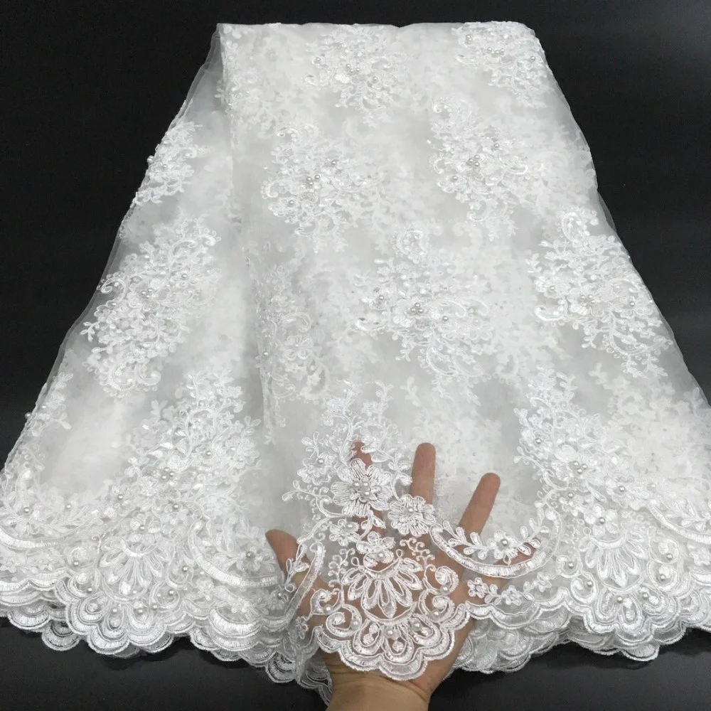 

Handmade white wedding lace fabric 3d beaded embroidered by yards, Accept customized color