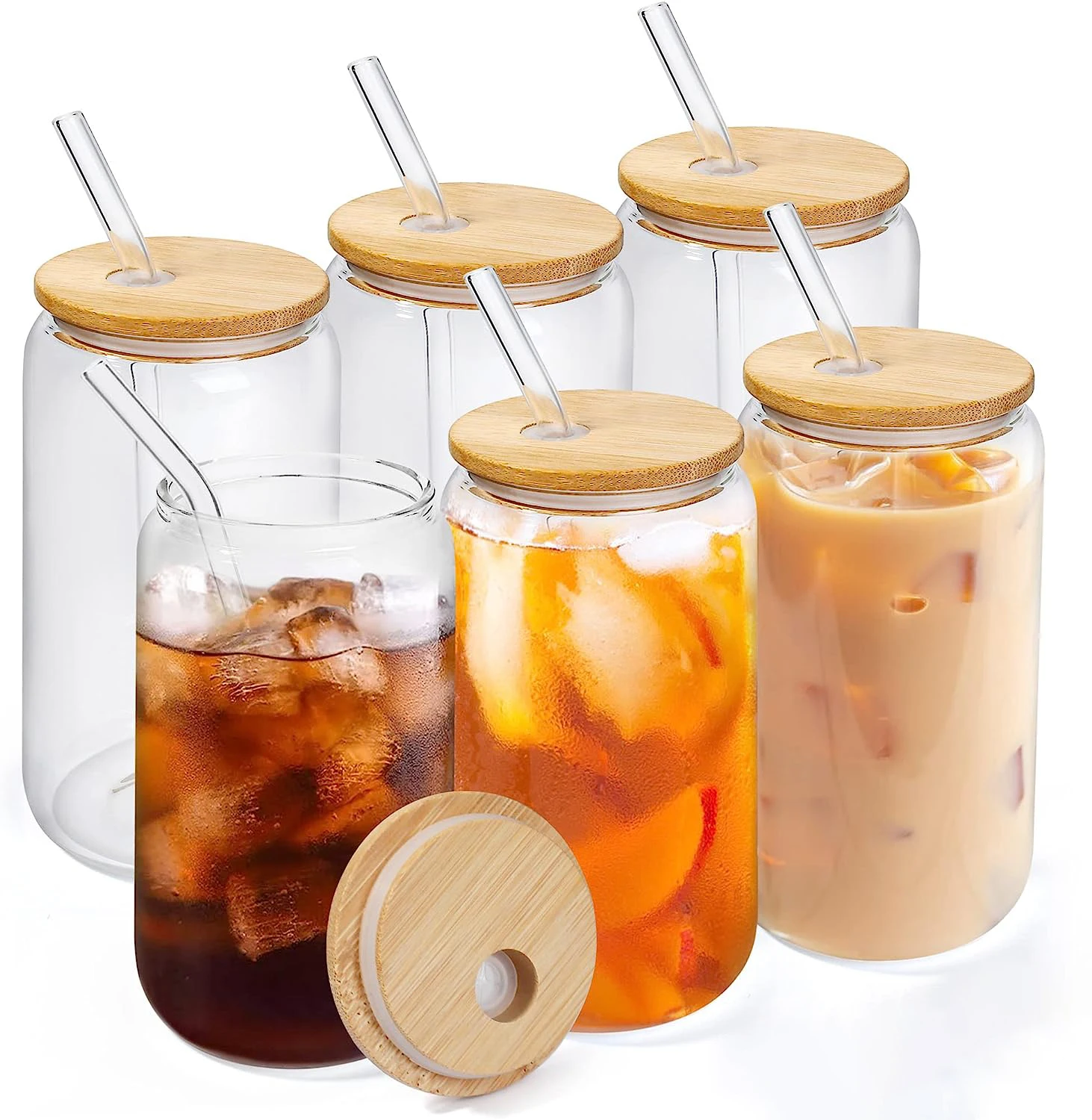 

Transparent coffee mug soda can shaped 16 oz beer glass can cup with bamboo lid and straw