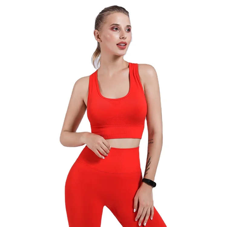 

womens seamless yoga set gym wear fitness seamless leggings bra yoga set, Shown