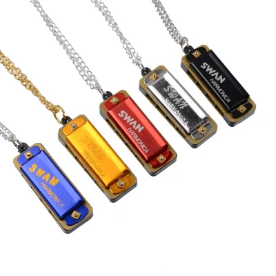 

Popular hot sale promotional gift 4 holes mini Swan harmonica necklace colorful harmonica mouth organ necklace