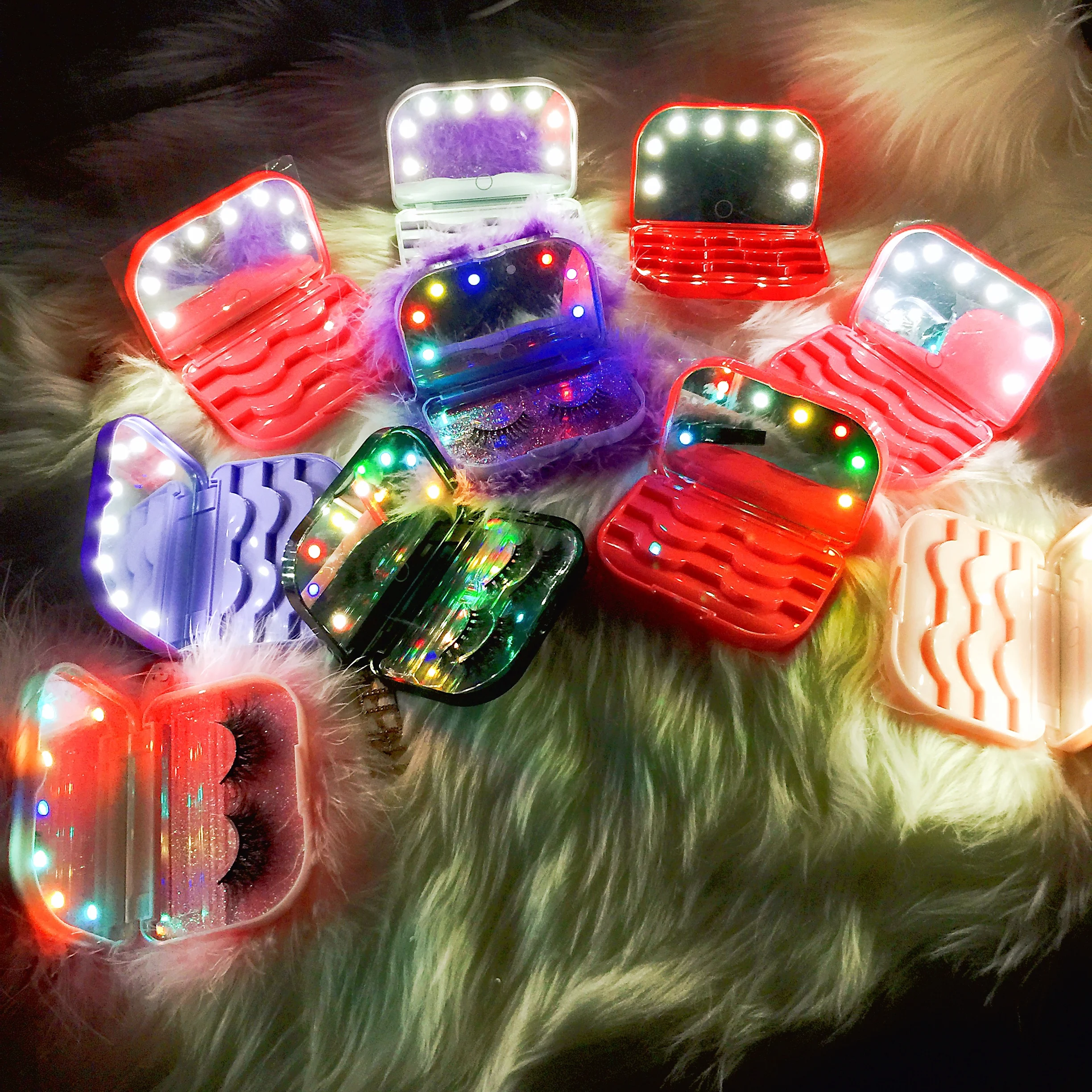 New product colorful LED lash case  with logo best quality eyelash strip Own Brand Custom lashes suitcase Package Private Label