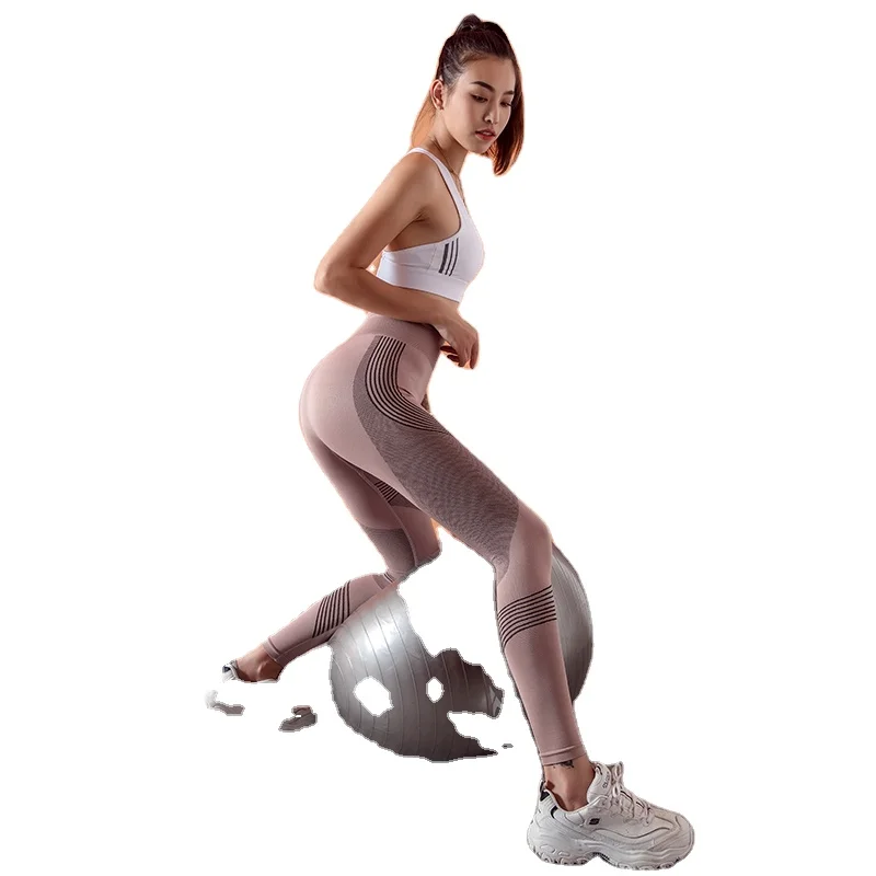 

European And American Sexy Peach Hip High Waist Yoga Pants Women Knitted Seamless Breathable Belly Yoga Fitness Pants, As picture