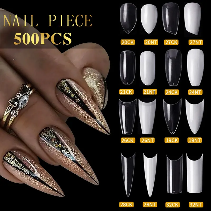 

Misscheering Full half coverage ballet False Nails Stiletto Curved Clear French Nails Salon Nail Tips, Mixed