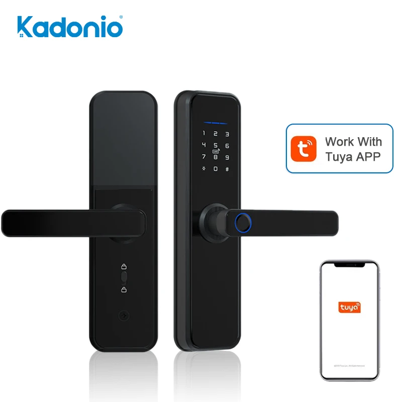 

Kadonio WiFi App Access Control Fingerprint Rfid Card Password Wooden Smart Door Lock With Key