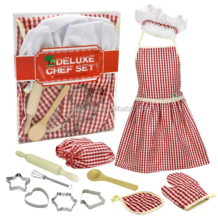 Children Dress Up Chef Role Play Costume Aprons Chef Hats Gloves and Toddler Utensils Chef Costumes for Kids 3 Years and Older N /C 11PCS Kids Children’s Cooking Baking Set 11pcs Apron Set 