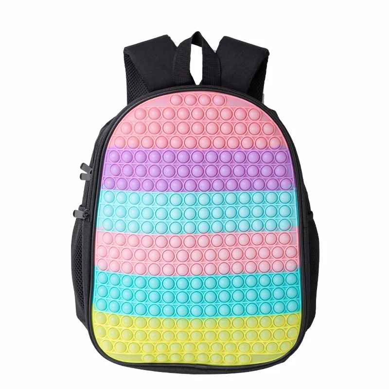 

Hot sale Push Rainbow Bubble Knapsack Students Shoulder Bag Press Sensory Book bags Fidget Big Size Kids Backpack Schoolbag