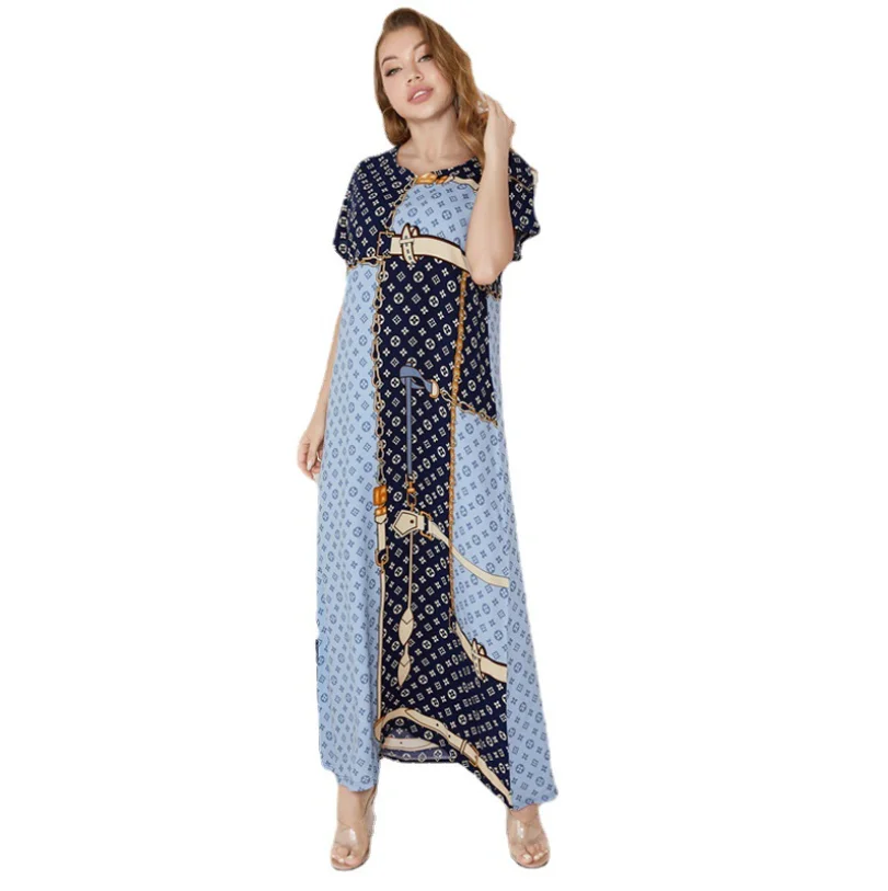 

Muslim women's Middle East Dubai women's robes Arabian long skirt short sleeved dress