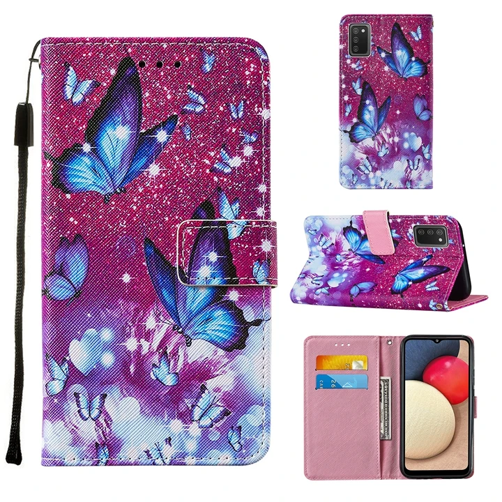 

Fashion Printed Flower Butterfly Wallet Leather Case Cover For Samsung Galaxy S21 Plus S21 Ultra A02S A32 A42 5G A12 Cat Pouch