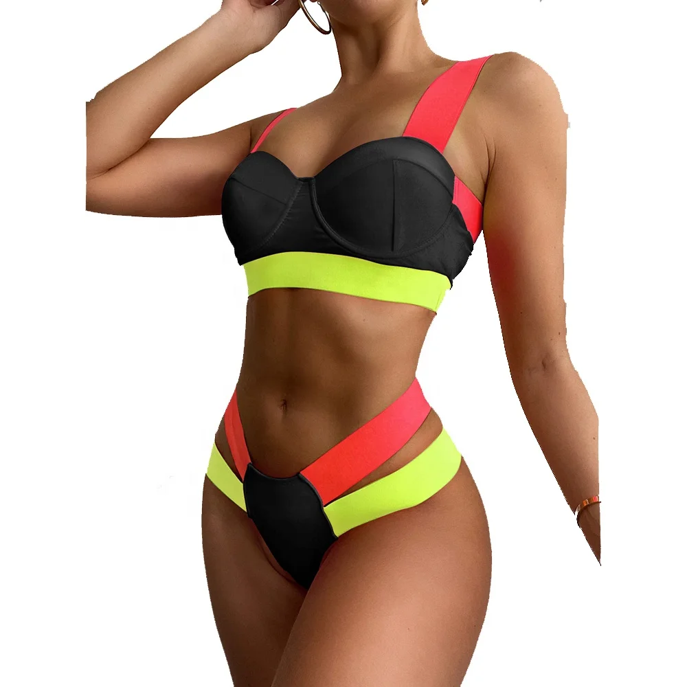 

Steel Support Colorful Bandage Young Girl Sexy School Girl Bikini, Black,rose