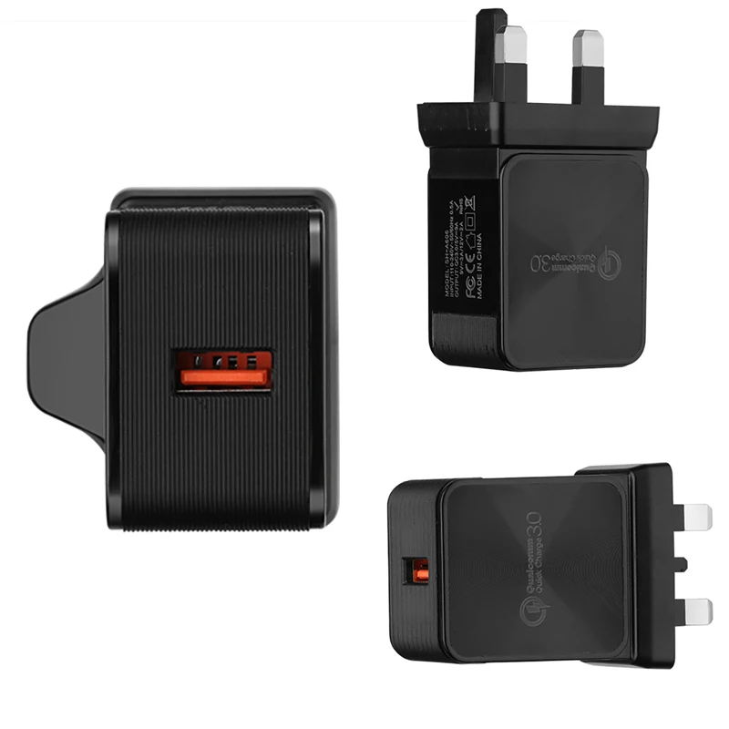 

5V 3A Super Fast QC3.0 Wall Charger Adapter For Mobile Phone UK Plug Travel Charger black
