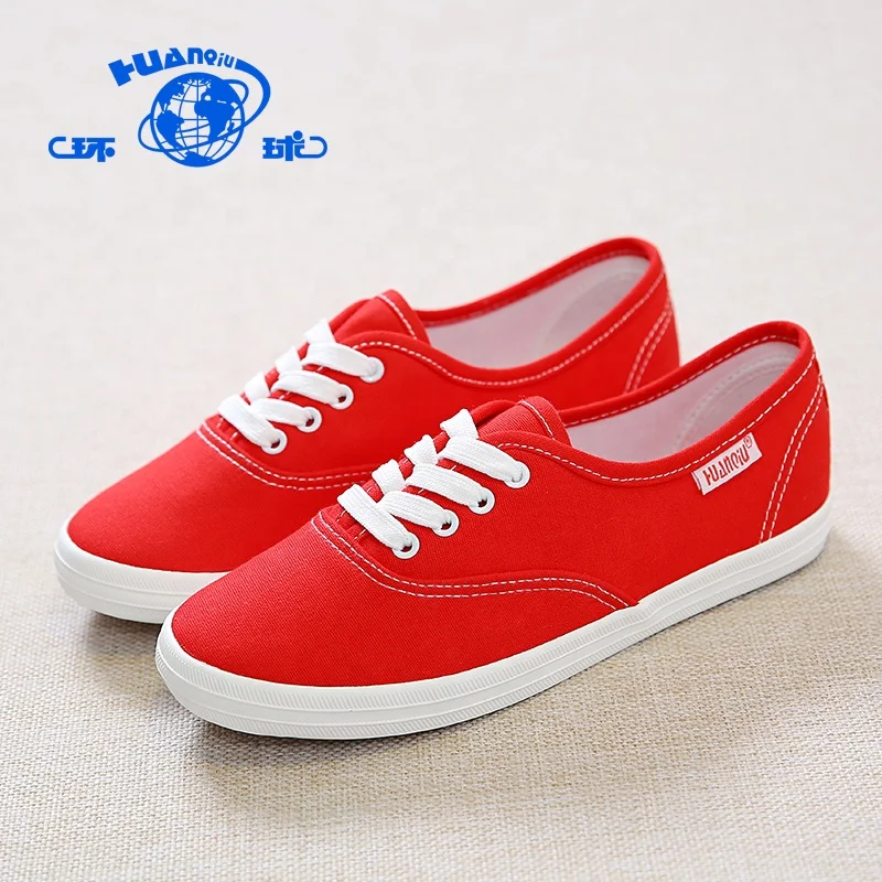 

H2015 HUANQIU cheap women red low rubber flat canvas rubber shoes, White/navy blue/gray/black/red