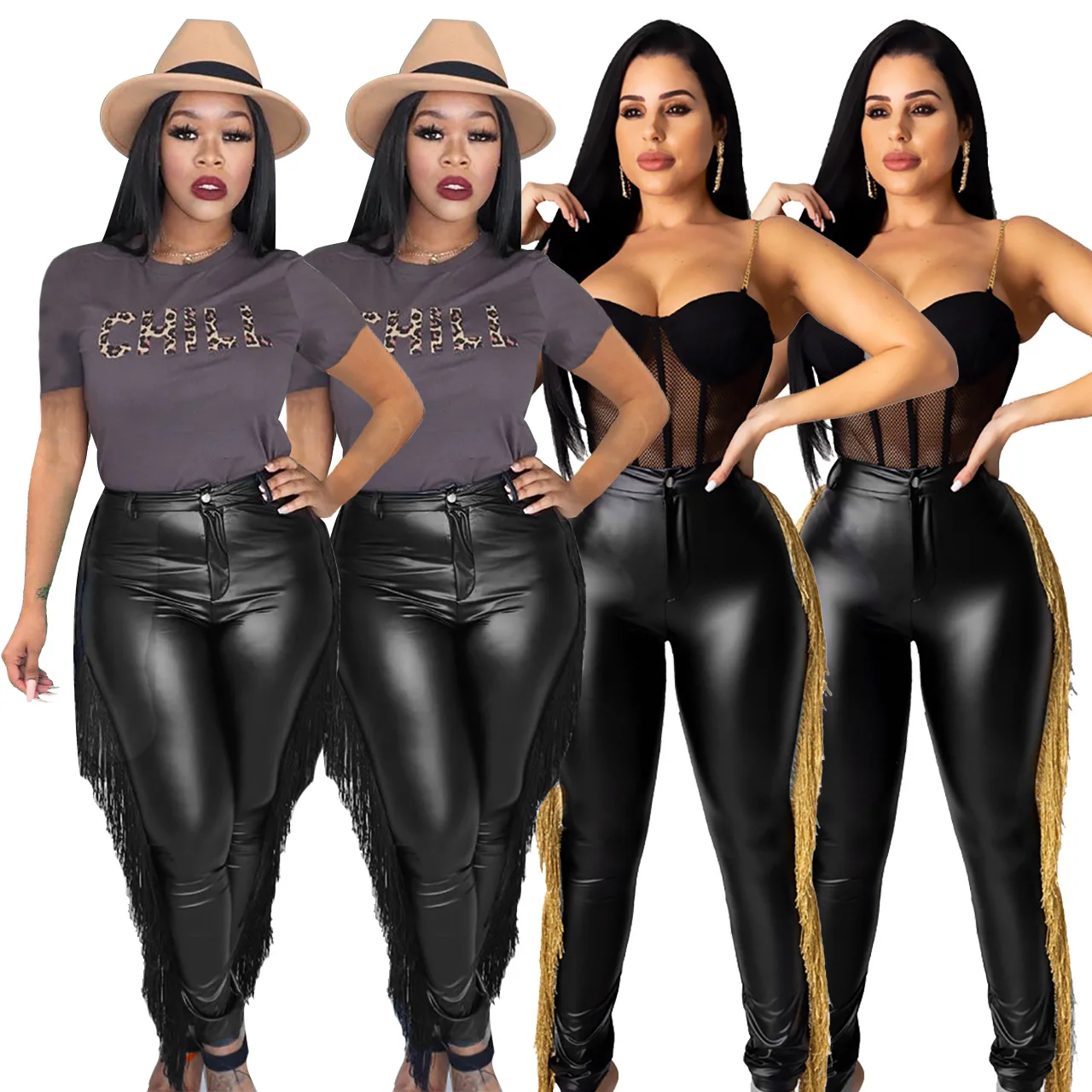 

Private Label Black Street Wear Sexy Leather Nude Zip Tight Shaper Butt Lifting Stacked Pants For Ladies Pu Walking Trousers