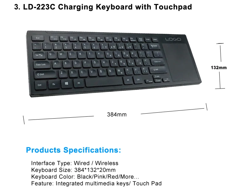 2019 New Touch Sensitive Computer Keyboard Wireless Keyboard with Touch Pad