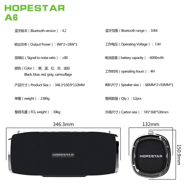 35W Waterproof Hopestar A6 Bluetooth Speaker Audio Speaker Audio Bass Subwoofer Outdoor Portable Wireless Speaker + Mobile Power - ANKUX.COM