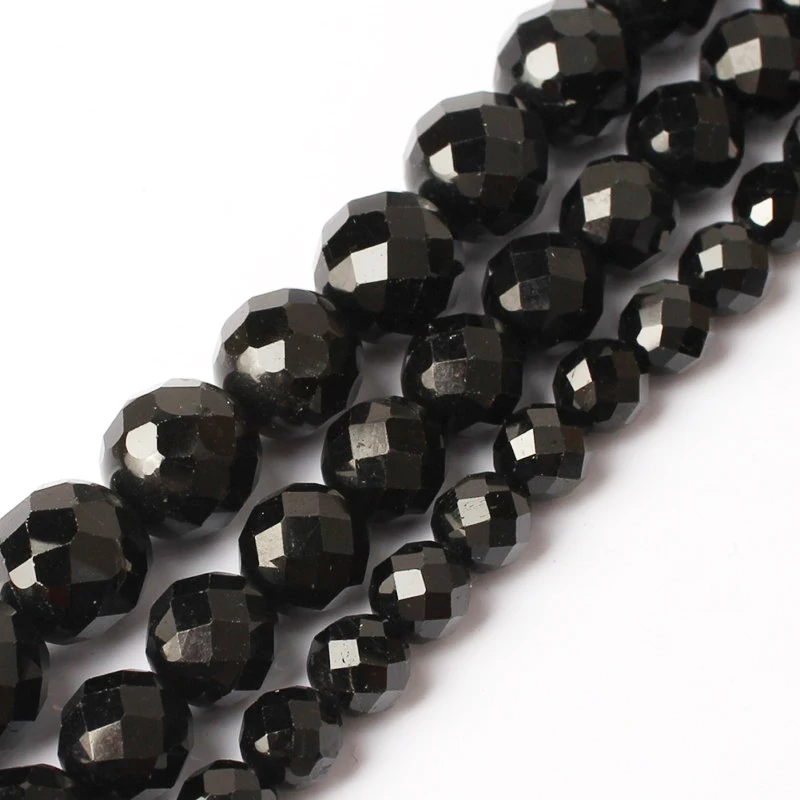

Natural Stone Wholesale 4/6/8/10MM Faceted Black Tourmaline Stone Loose Beads for Jewelry Making Diy Bracelet