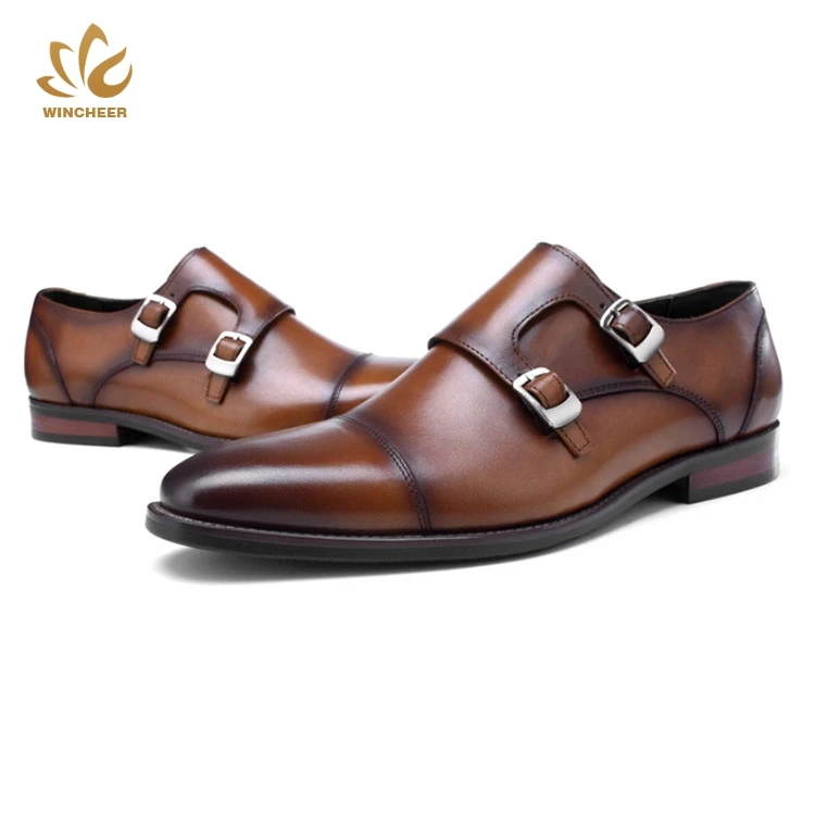 

Customized casual dress shoe monk strap leather shoes for men