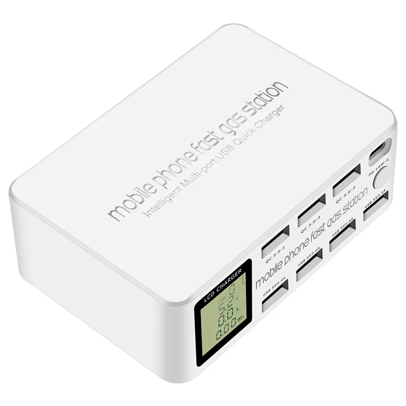 

100W 8-Port Mobile Phone Fast Gas Station Usb Charger Quick Charge Travel, White