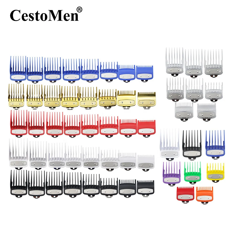 

CestoMen Put Logo Hair Trimmer Accessories Barber Universal Trimmer Guards Hair Clipper Guides Comb Sets 8 Sizes, Red ,black ,transparent,blue ,white ,gold ,colorful