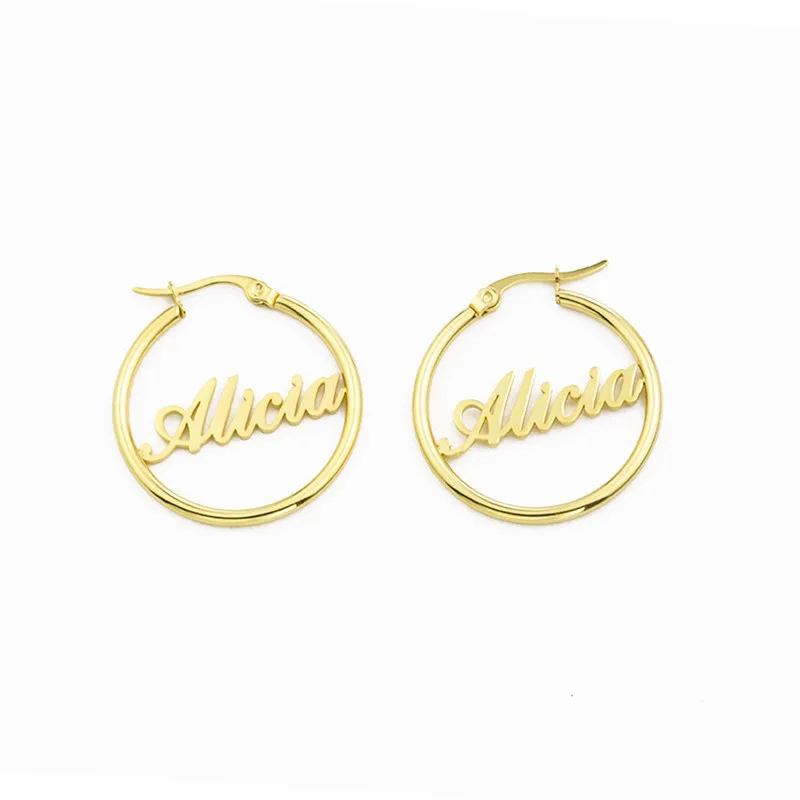 

Stainless Steel Jewelry Custom Hoop Name Earrings Fashion Boho Personalised Name Earrings Modern for Women Girls