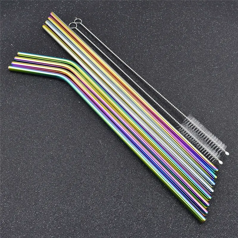 

12*215mm Reusable Wide Metal Drinking Straws 6mm Straight Drinks Straw Pointed Tips Drink Pearl Milkshake Bubble Tea Straw, Customized