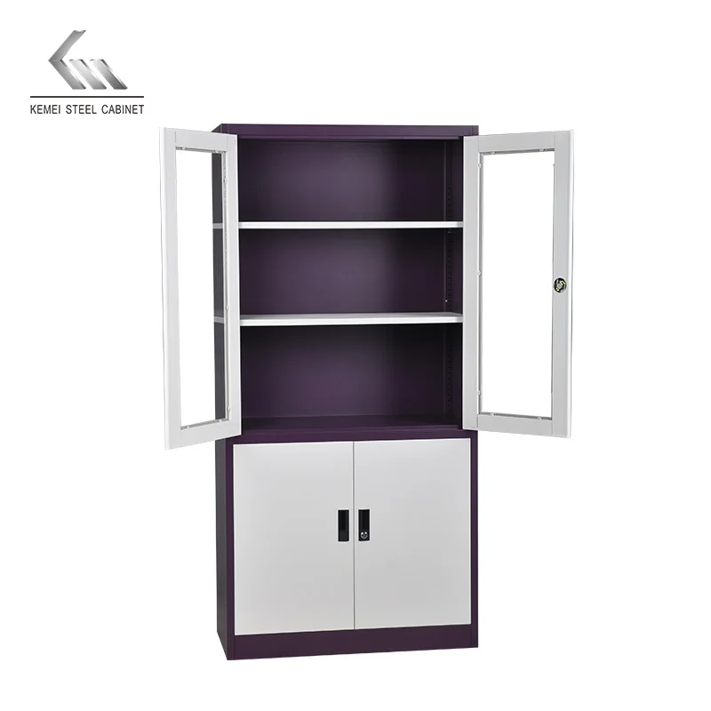 
Wholesale Office Cabinet 2 Swing Glass Door Cabinet Steel Cupboard with 4 Shelves 