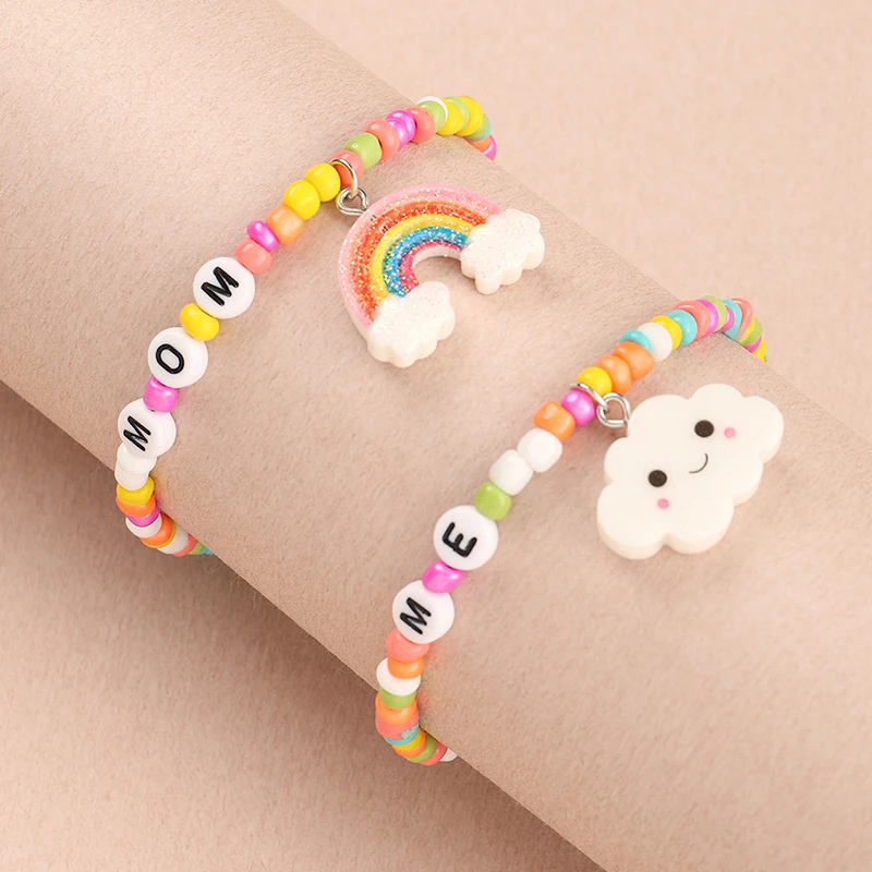 

Simple Design Alloy Rainbow Colorful Parent-child Bracelets Cartoon Beaded Bracelets