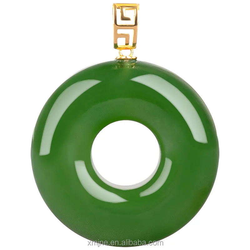 

Certified Grade A Spinach Green Natural Hetian Jade Green Jade Safeness Ring Ring18k Gold Jade Necklace Men's And Women's