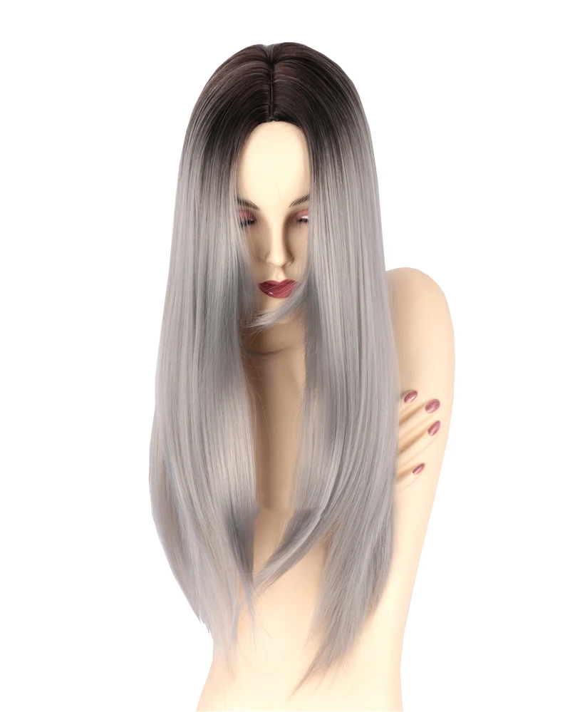 

Highlight Gradient Fashion Daily Long Straight Hair Wig Synthetic Hair Natural Cosplay Party Female 24 Inch Wigs, Pic showed
