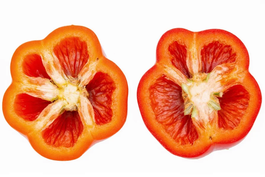Close-up comparison of different pepper cross-sections showing seed patterns and placenta structure for identification purposes