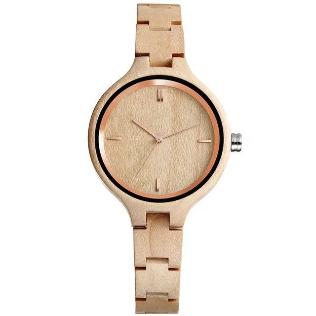

2021 new arrival create your own watch Japanese Quartz Movement luxury custom wooden watches for girls, Natural wood color