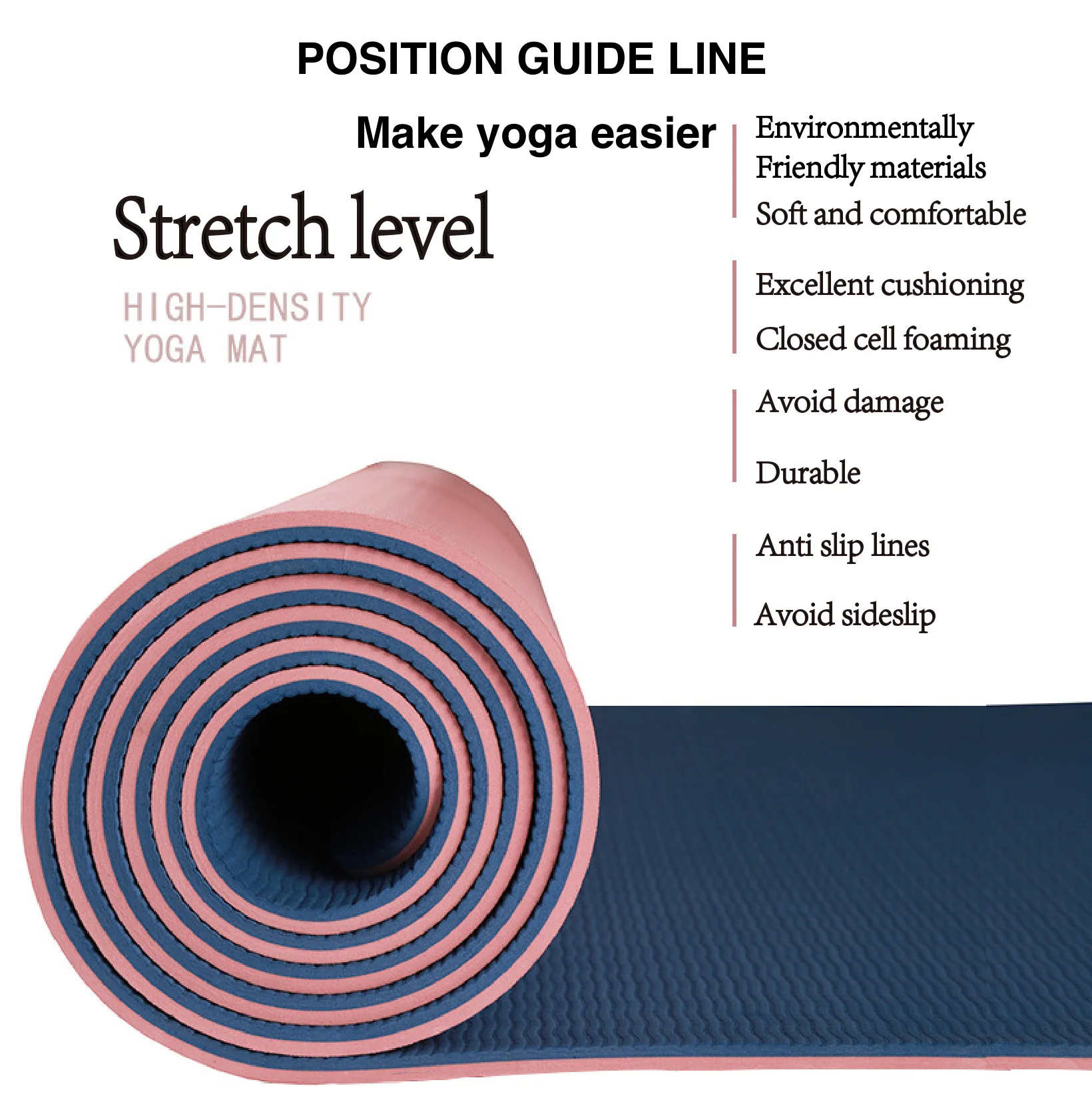 

dual color yoga mat with posture lines printed home gym equipment yoga set