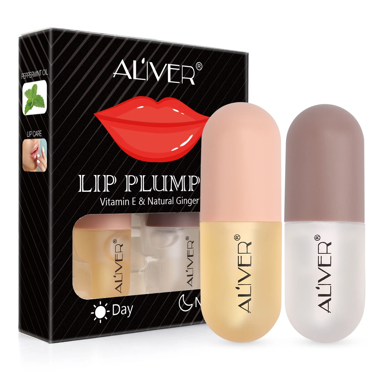 

ALIVER Mini Pill Lip Gloss Wholesale Private Label Long-lasting Waterproof Volume Enhancer Lip Gloss Non-stick Up Lip Plumper