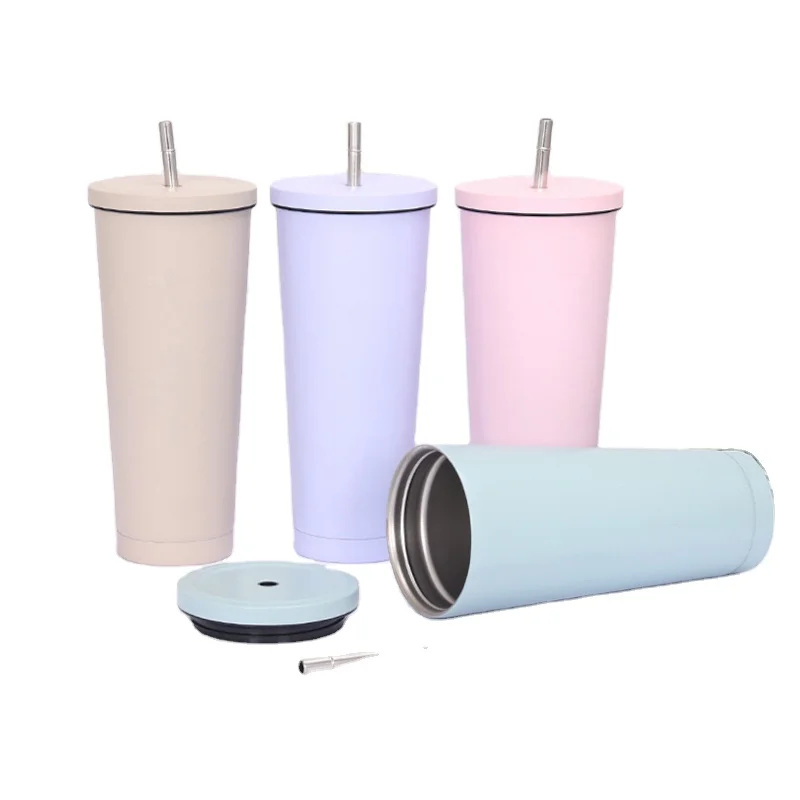 

Metal Double Walled Stainless Steel Straw Tumbler With Lid, Customized color acceptable