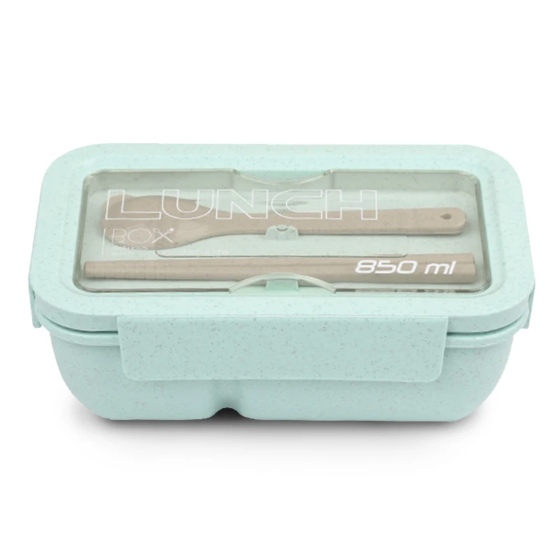 

Dual layers reusable 2 compartments food bento box kids wheat plastic lunch box