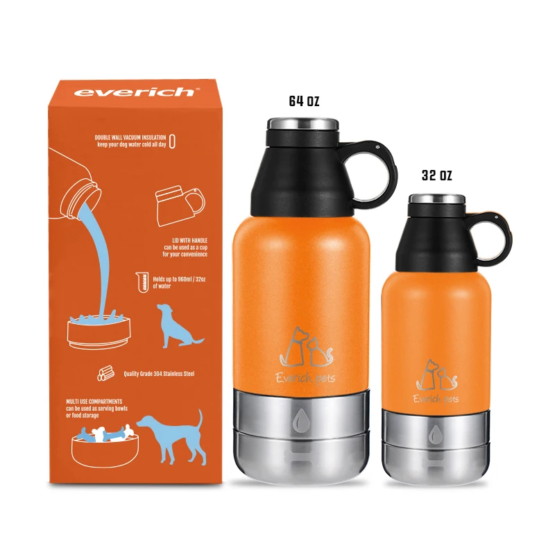 

Leak Proof Portable Food and Water Bowl for Dogs with Carrying Case 32oz Insulated Dog Travel Water Bottle outdoor pet bottle