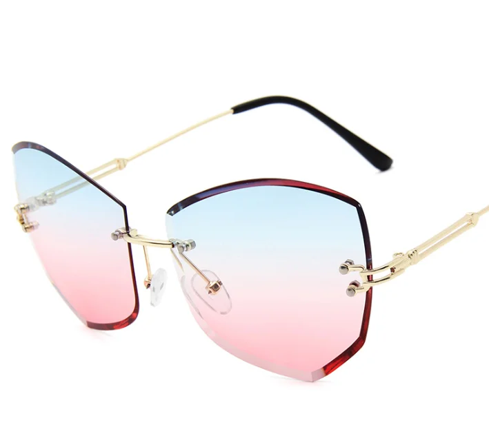 

Wiipu Customized LOGO frameless cat eye diamond-shaped transparent lens festival progressive sunglasses